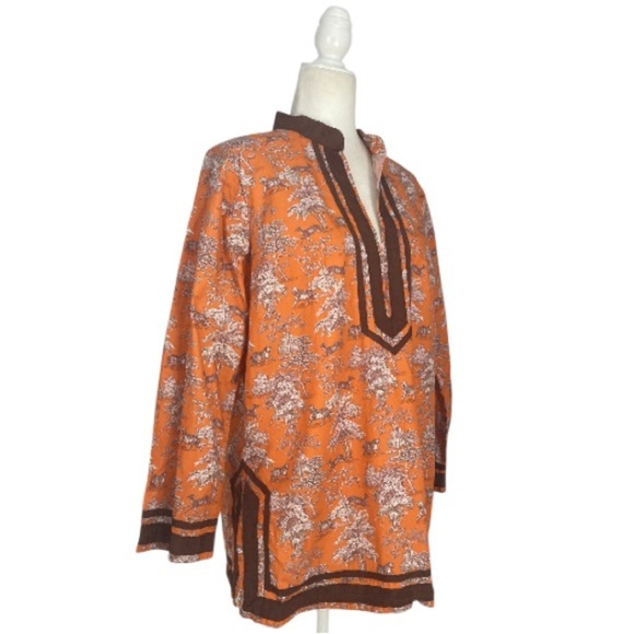 NicoBlu Capri Tunic Top in Whimsical Jungle Toile Cotton in Coral Orange Size L - Picture 3 of 9